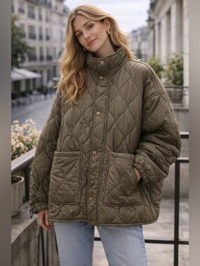 Women’s Lucky Brand Quilted Puffer Jacket | Olive Green | Size XL